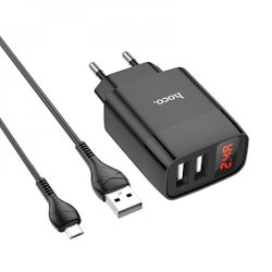 Зарядное USB C86A Hoco 5V 2.4A 2xUSB A + MicroUSB кабель 1м
