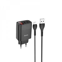 USB charger C86A Hoco 5V 2.4A 2xUSB A+MicroUSB cable 1m