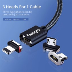 Magnetic cable USB Apple Lightning 1m black textile braid