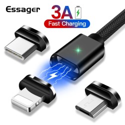 Magnetic cable USB2.0 AM/Type-C 1m black textile braid
