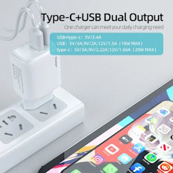 Зарядне USB QC3.0 PD3.0 1xUSB 1xType-C 20W чорне