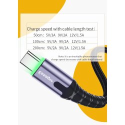 Cable USB 2.0 AM/Type-C 2m Backlit Gray
