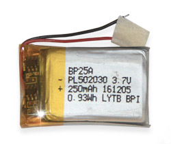  Li-pol battery  502030P, 250mAh 3.7V with protection board